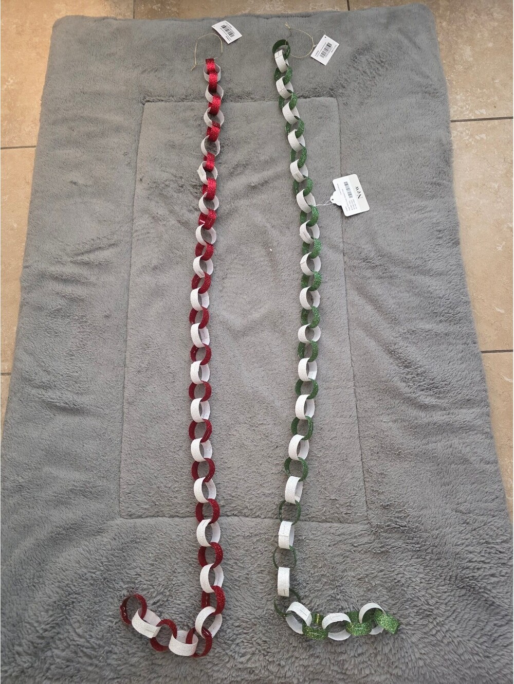 Set of Two Decorative Paper Chain Garlands in Red, White, and Green